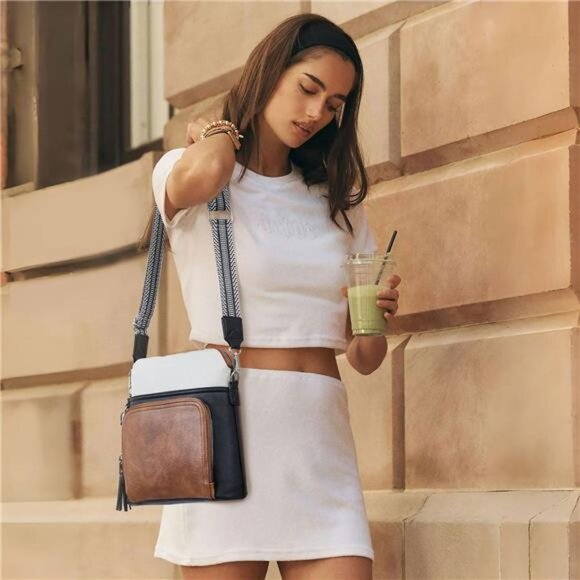 Vegan leather crossbody bag for women medium travel wallet purse with tassel - Picture 2 of 7